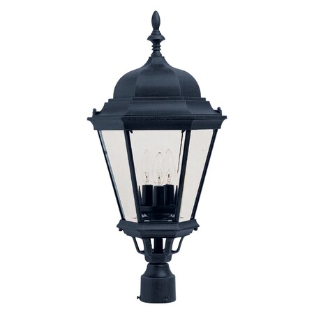 Maxim Three Light Black Clear Glass Post Light 1007BK